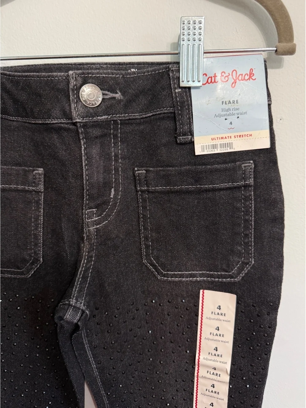 Cat & Jack Girls' Size 4 Black Flare Jeans with Studded Detailing